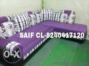 Brand new designer purple L shaped sofa