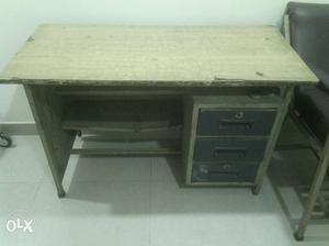 Brown And Black Wooden Single Pedestal Desk