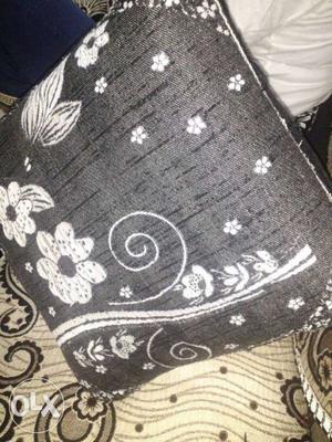 Gray Floral Fabric Pillow