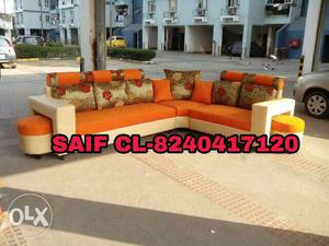 My brand cream and orange tufted sofa set