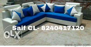My brand new white and blue tufted sofa set with warranty