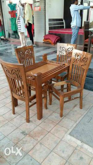 New Rectangular Brown Wooden Table And Four Chair Dining Set