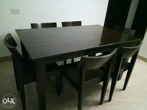 Rectangular Black Wooden Table With Six Chair Set