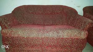 Red And Beige Linen 2-seat Sofa