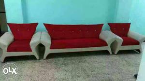 Red-and-gray Velvet Sofa Set