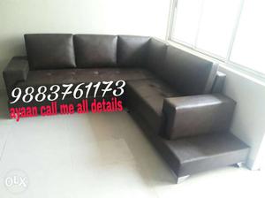 Tufted Brown Leather Corner Sofa