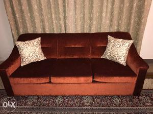Tufted red/rust 3 seater couch with matching