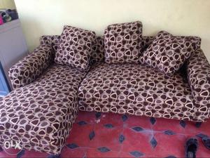 White, Black, And Brown Suede Sectional Sofa With Three