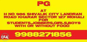 Pg available in kharar, shivalik city with food