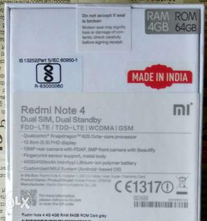 Sealed Redmi Note 4 64GB Grey color, available