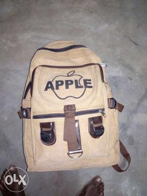 Beige And Brown Apple Backpack