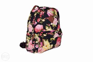 Black, Red, And Yellow Floral Print Backpack