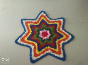 Blue,white,orange,yellow,red And Green Knitted Doily