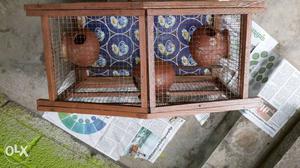 Brown Wooden Framed Wire Pet Cage