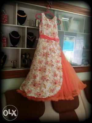 Cinderella orange floral long gown for 6 to 7