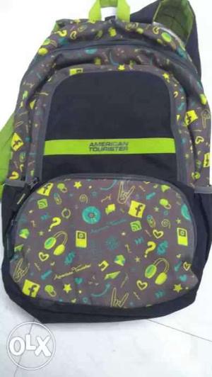 Gray, Black And Green Backpack