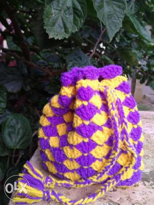 Knitted Blue And Yellow Bag