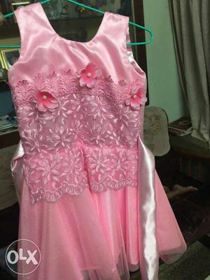 Pink Sleeveless Satin Dress