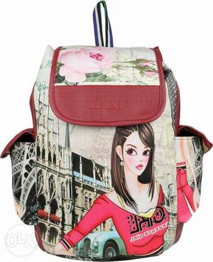 Red, White, Black And Pink Floral Backpack