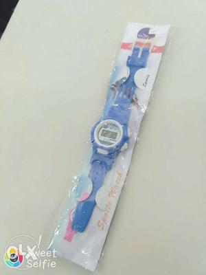 Round White And Blue Digital Watch With Strap