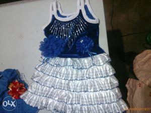 Toddler's Blue And White Sleeveless Layered Dress