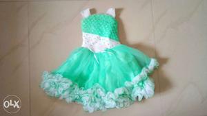 Toddler's Green And White Dress