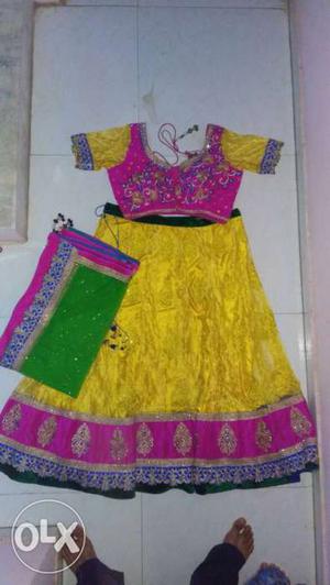 Toddler's Yellow And Pink Gagra Choli