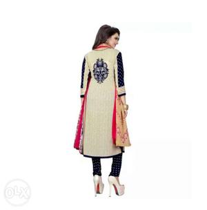 Beig and Black Color French Crepe Just Rs 650.