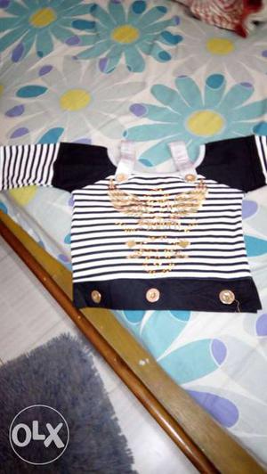 Black And White Striped Boat Neck Top