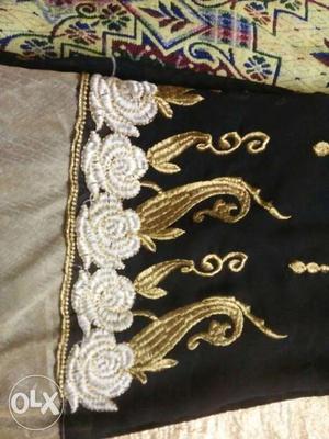 Black, Gold, And White Floral Applique Textile
