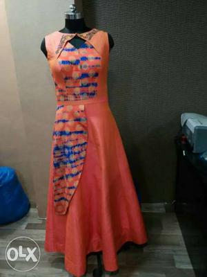 Blue And Orange Sleeveless Dress
