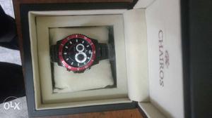 CHAIROS-Round Red Framed Black Chronograph Watch With Black