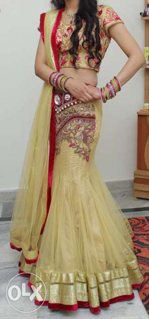 Embellished Yellow/Red Floral Lehnga