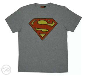 Gray SuperMan Print Crew Neck T-shirt