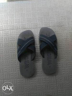 Gray-and-black Crisscross Strap Slide Sandals