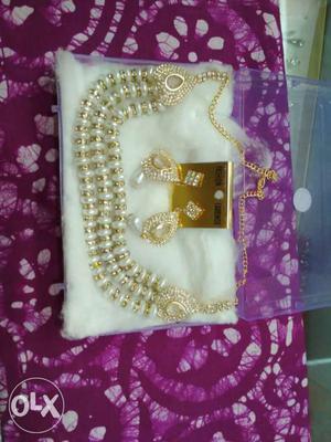 Moti and diamonds Necless with earrings set New
