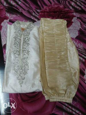 Offwhite silk sherwani