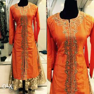 Orange And Brown Floral Traditional Dress