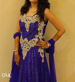 Party Wear Designer Royal Blue Embellished Anarkali Gown