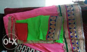 Pink And Green Floral Traditional Dress
