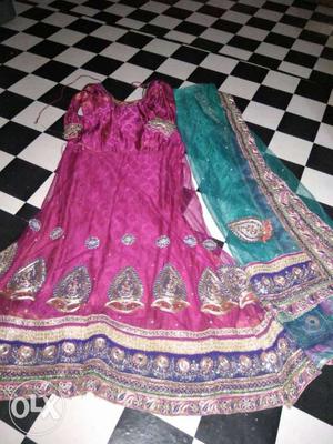 Pink And Green Floral lehnga, chunnind blouse