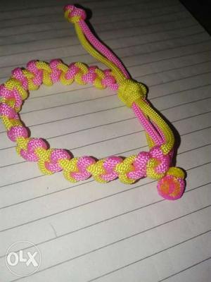 Pink And Yellow Braided Bracelet