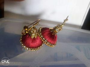 Pink designed silk thread earrings