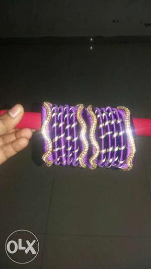 Purple And Gold Beaded Silk Bangles