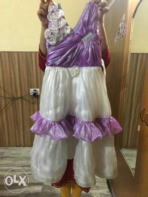 Purple And White Satin Sleeveless Midi Dress