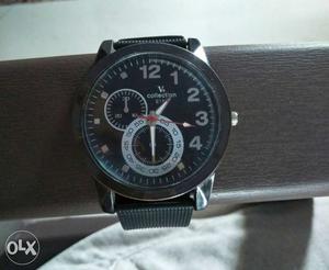 Round Black Chronograph Collection Watch With Black Band