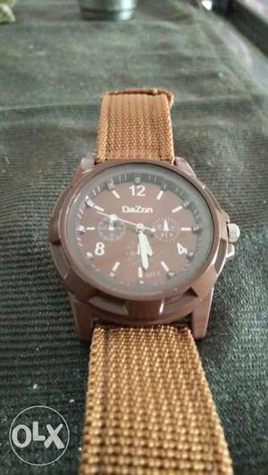 Round Brown Chronograph Watch With Beige Nylon Bands
