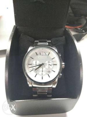 Round White Armani Exchange Chronograph Watch With Silver