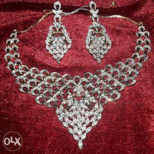 Silver Diamond Necklace And Earrings