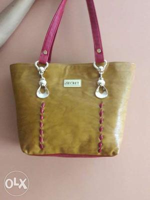 Women's Brown And Pink Leather Tote Bag